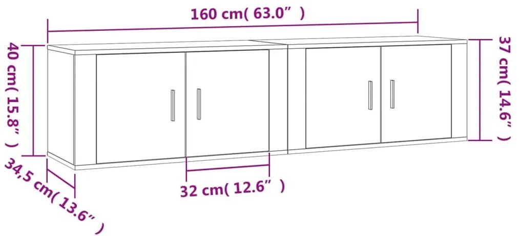 2 db fehér falra szerelhető TV-szekrény 80 x 34,5 x 40 cm