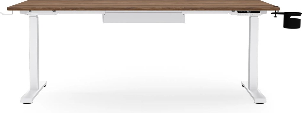 Elektromos, állítható magasságú, ergonomikus, fehér/dió íróasztal,1600x800 mm: ARIA