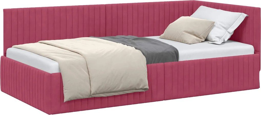vidaXL Sarokágy keret fejtámlával Bordó 100 cm x 200 cm Bársony