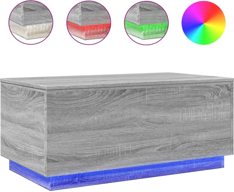 vidaXL szürke sonoma színű dohányzóasztal LED-lámpákkal 90x50x40 cm