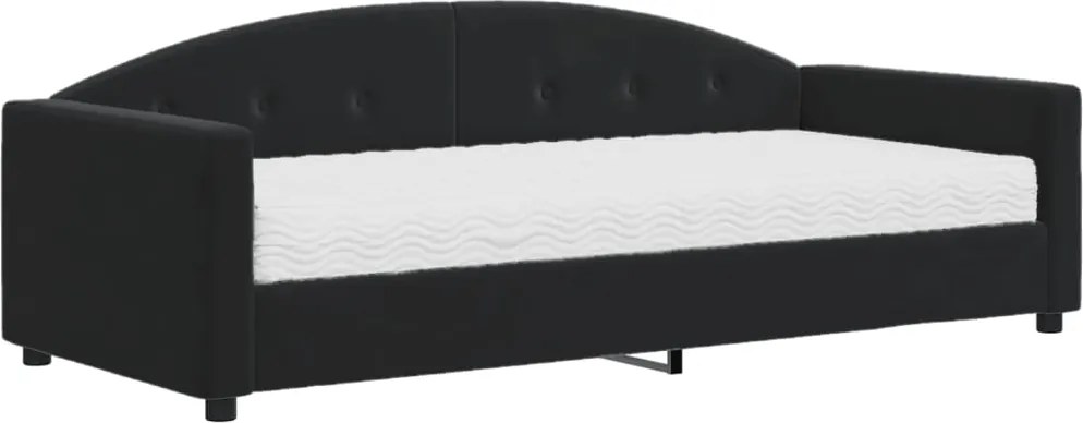 vidaXL fekete bársony heverő matraccal 90 x 200 cm