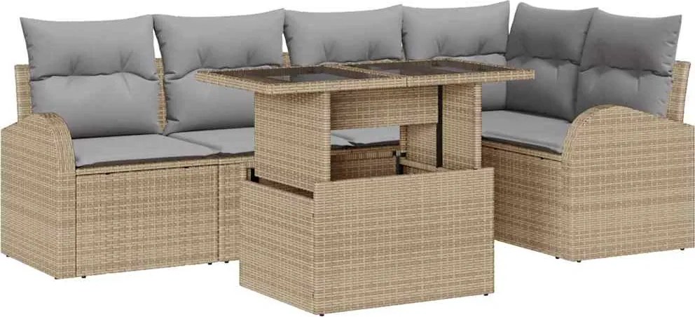 vidaXL Kerti Kanapé Szett párnával tárolóval 6 pcs Bézs Poli rattan
