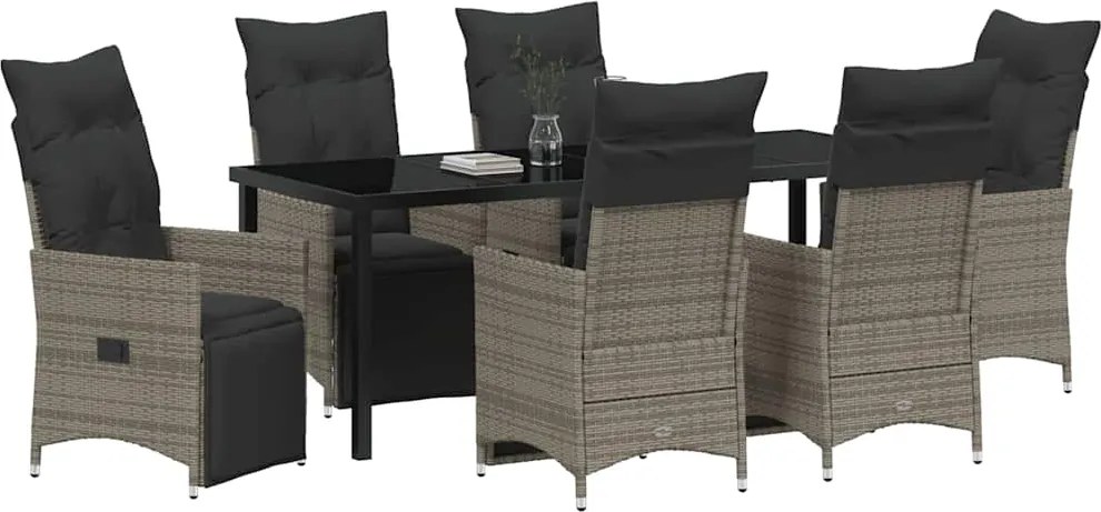 vidaXL Kert étkező szett párnával 7 pcs Szürke polirattan