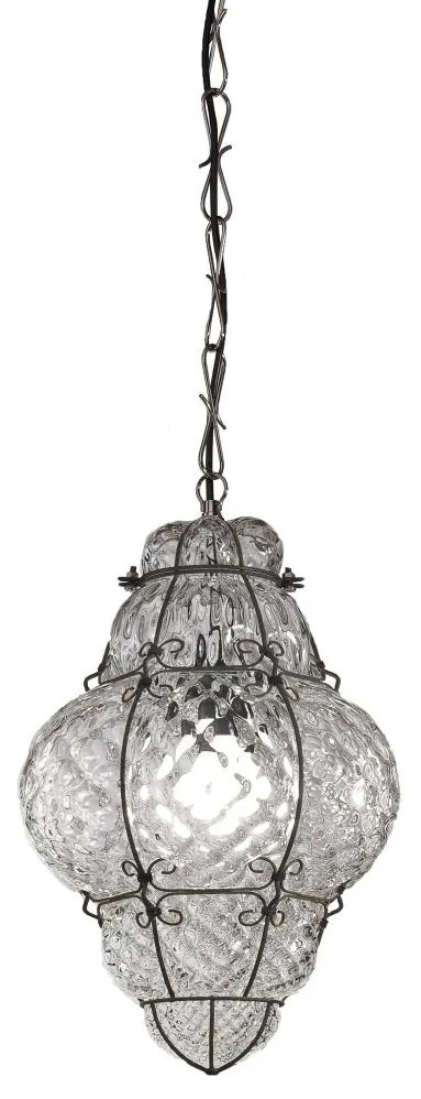 SIRU - Csillár láncon CLASSIC 1xE27/60W/230V átm. 30 cm átlátszó/fekete Velencei üveg