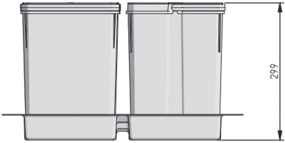 Hulladékgyűjtő AxiSpace 600mm, mozgatórendszer nélkül, 1x15L, 2x7L edényekkel, tálcával, fedelekkel