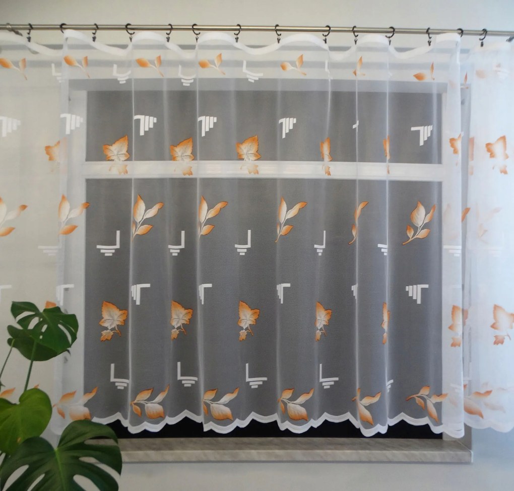 Mg Függöny jacquard levelek narancssárga 450x145 kész szalaggal Iwona lengyel