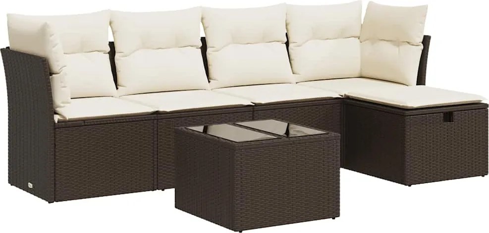 vidaXL 6 részes barna polyrattan kerti ülőgarnitúra párnával