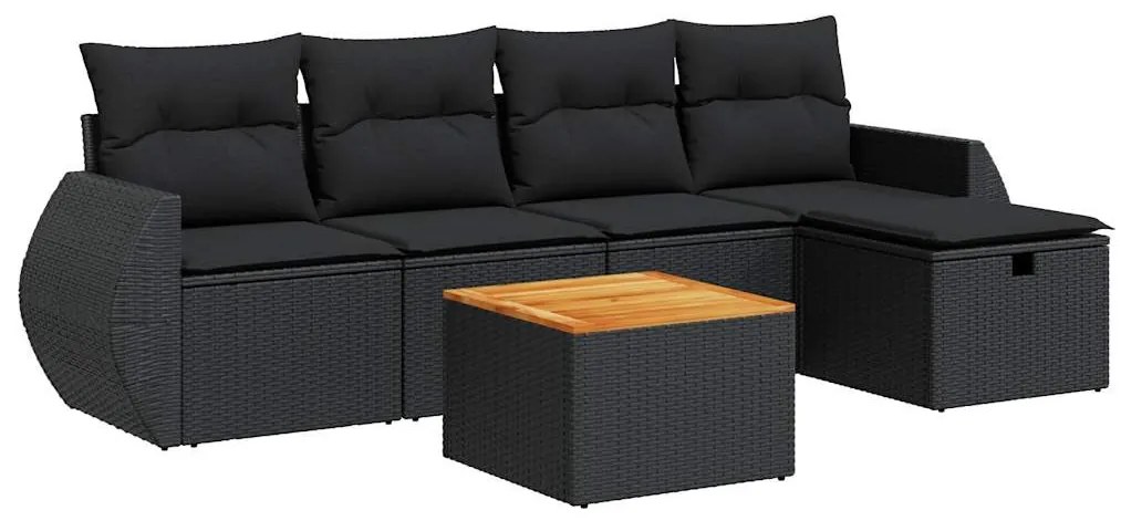 6 részes fekete polyrattan kerti ülőgarnitúra párnákkal