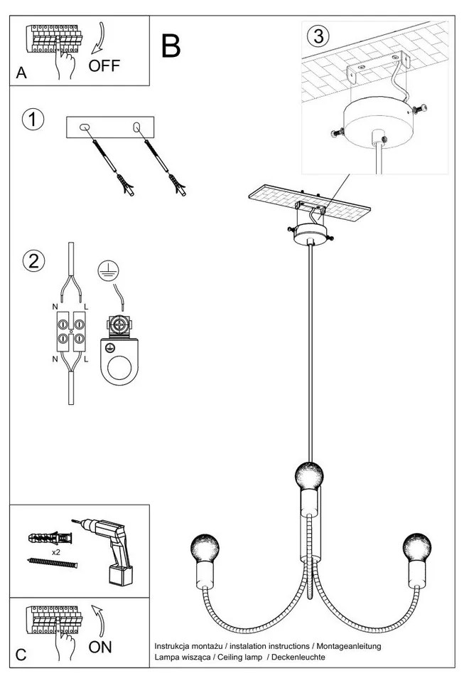 Fekete függőlámpa ø 45 cm Karim – Sollux
