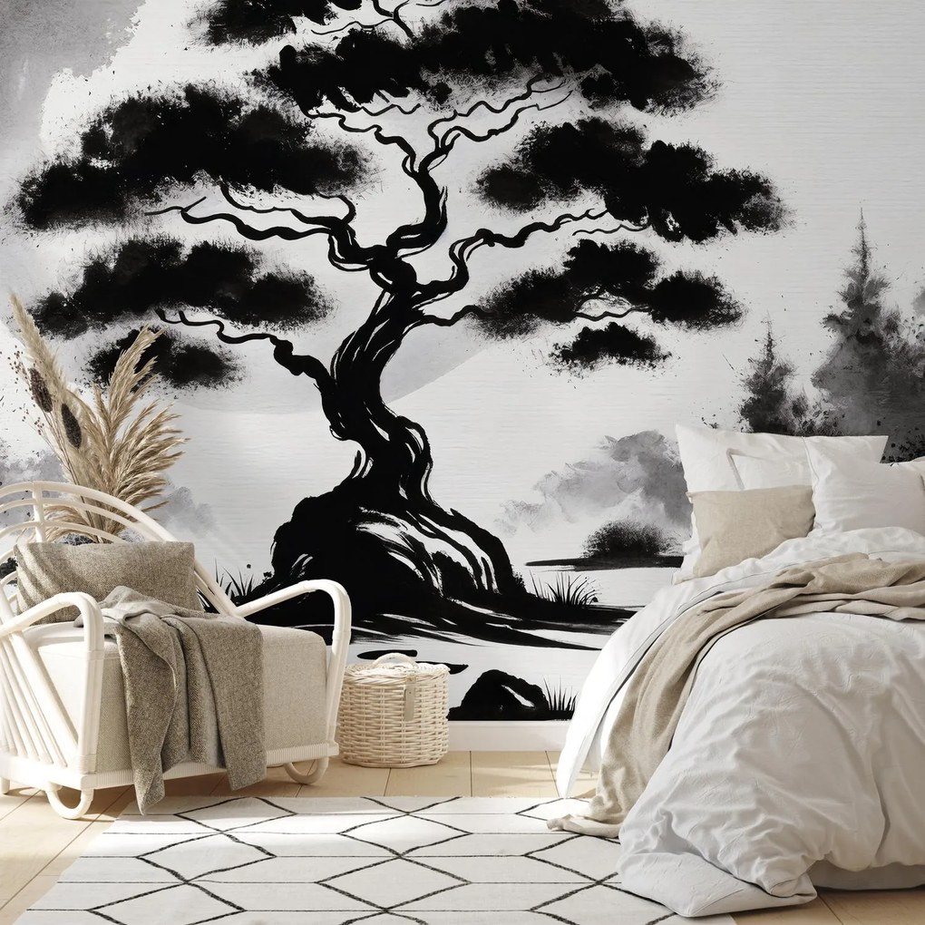 Fotótapéta - Fekete-fehér bonsai (147x102 cm)