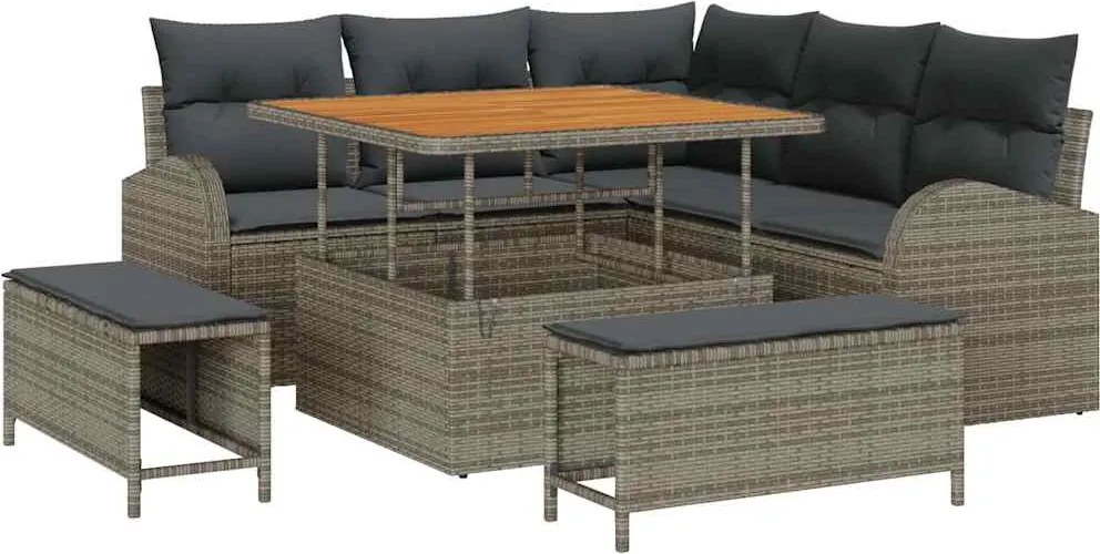 vidaXL Kerti Kanapé Szett párnával 8 pcs Szürke polirattan