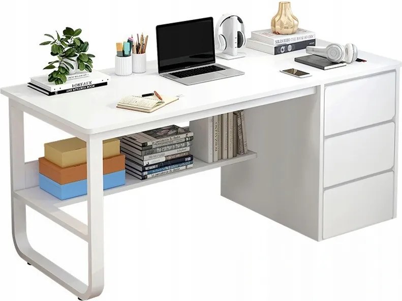 Számítógépasztal Ifjúsági Fehér Loft Skandináv Nagy Polcok 100 CM