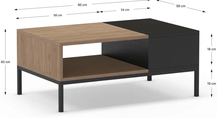 Fekete-natúr színű dohányzóasztal 56x90 cm Cailin – Marckeric