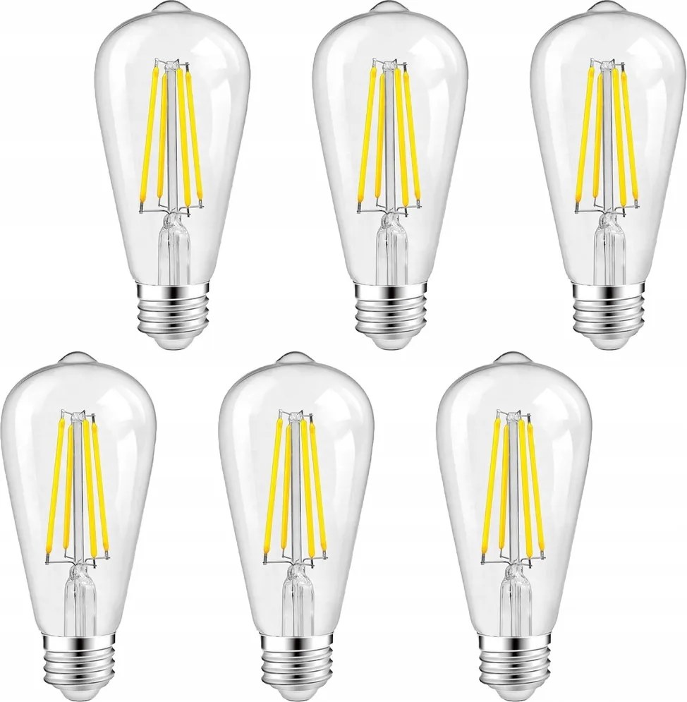 6 db E27 Led filament izzó 8W 800lm=60W ST64 Semleges dekoratív Savineo