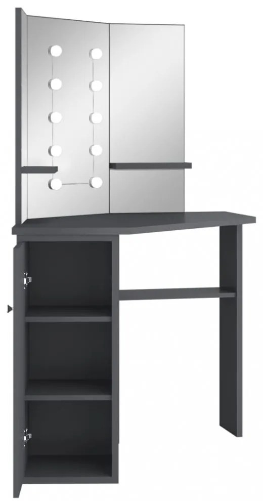 szürke sarok fésülködőasztal LED világítással 111x54x141,5 cm