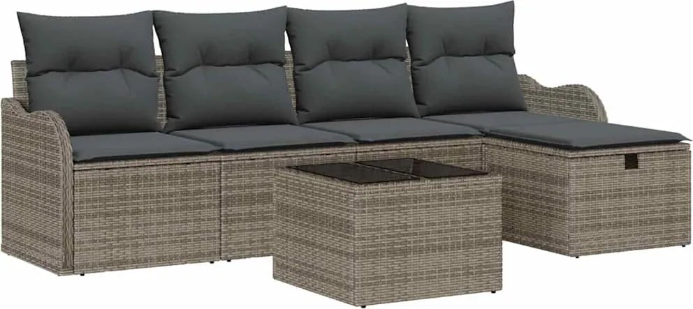 vidaXL Kerti Kanapé Szett párnával tárolóval 6 pcs Szürke polirattan