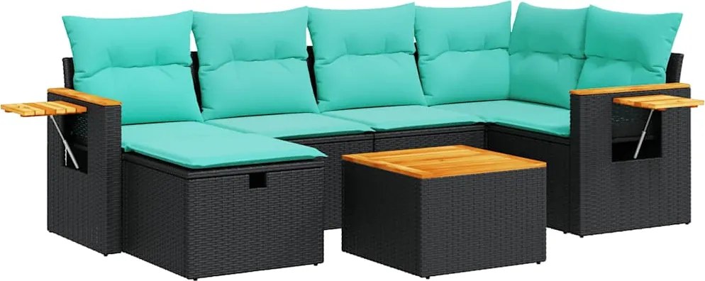 vidaXL 7 részes fekete polyrattan kerti ülőgarnitúra párnával