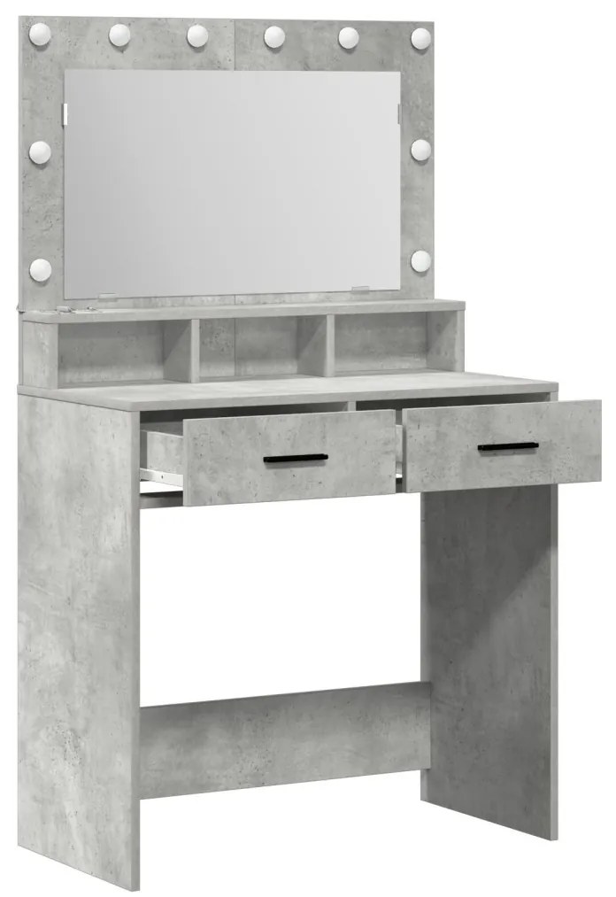 Sminkasztal LED Fényekkel Beton Szürke 79x41x135 cm