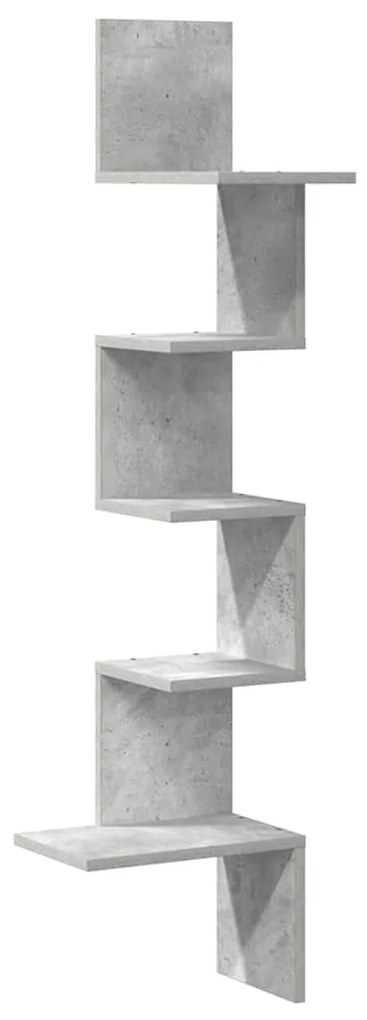 betonszürke forgácslap fali sarokpolc 32x32x127,5 cm