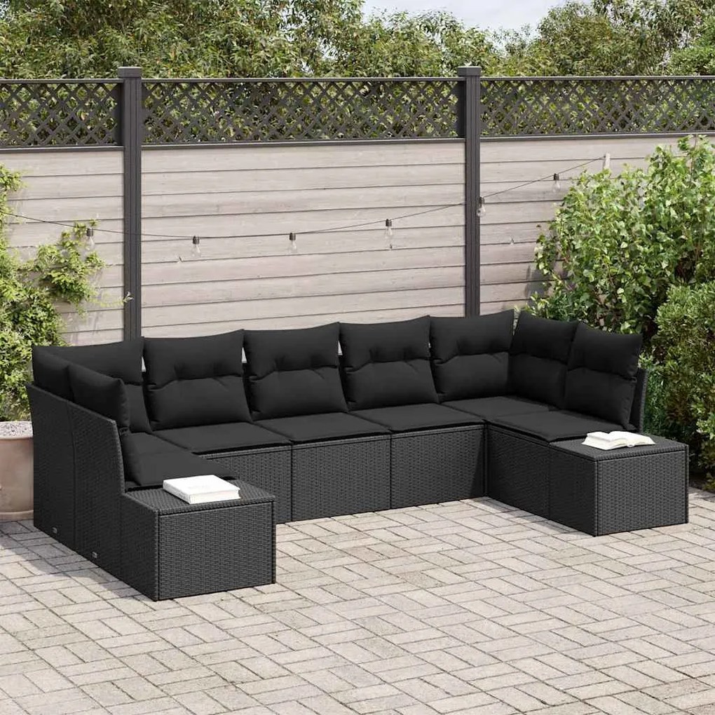Kerti Kanapé Szett 7 pcs Fekete 289 x 154 x 85 cm Poli rattan