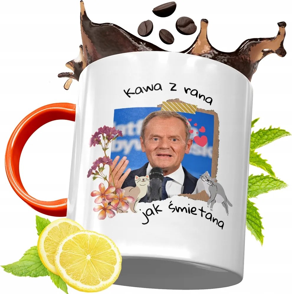 Donald Tusk Narancssárga Bögre Ajándék, fényképes nyomattal