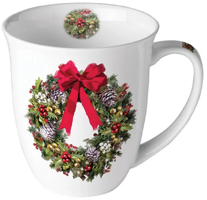 Karácsonyi porcelán bögre Bow On Wreath 400 ml