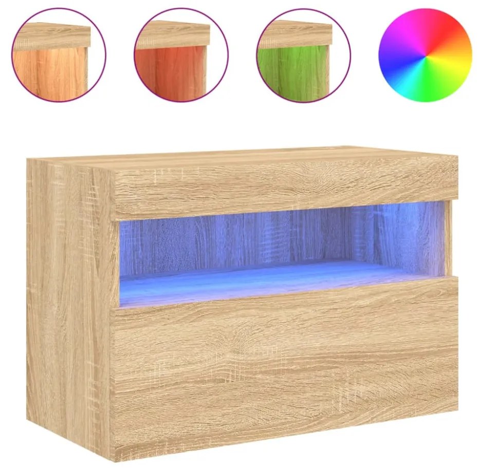 sonoma tölgy színű fali TV-szekrény LED-ekkel 60x30x40 cm