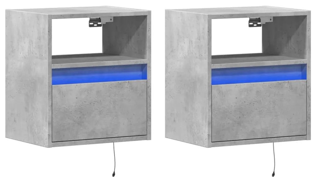 vidaXL 2 db betonszürke fali TV-szekrény LED-del 41 x 31 x 45 cm