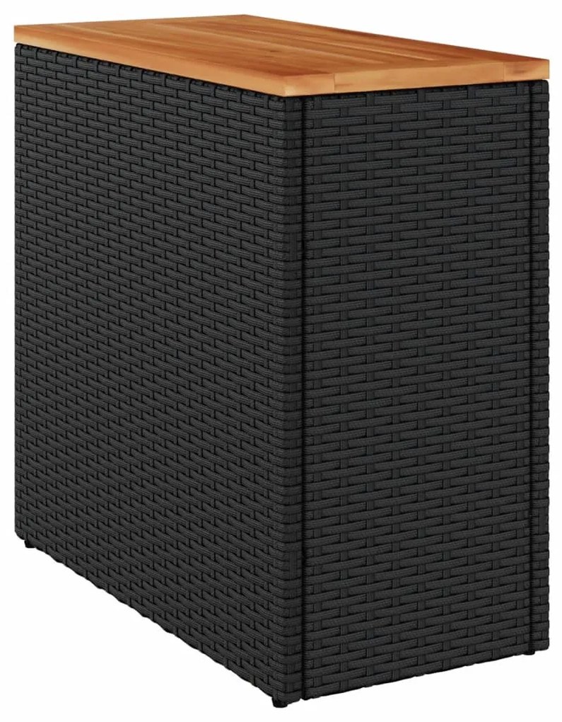 fekete polyrattan kerti kisasztal fa asztallappal 58x27,5x55 cm