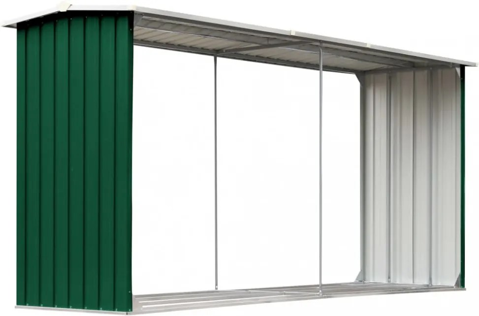 zöld horganyzott acél kerti tűzifatároló 330 x 92 x 153 cm
