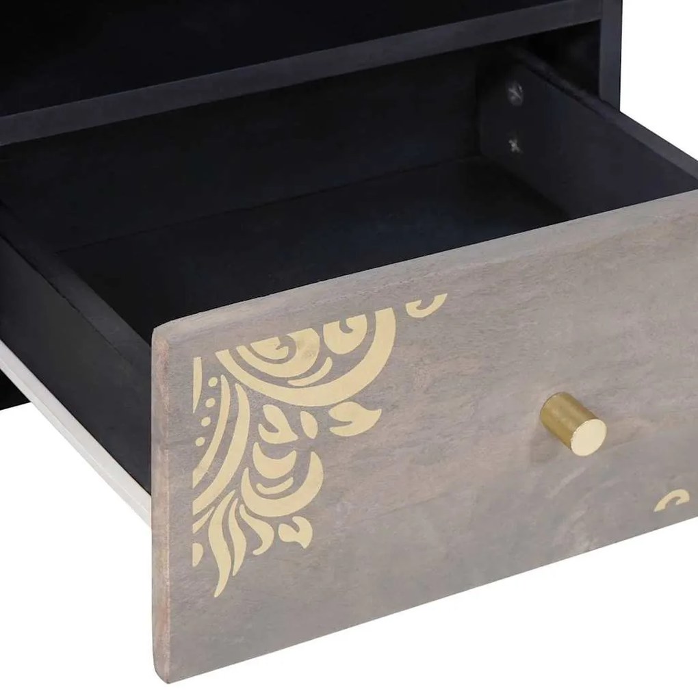 Dohányzóasztal with Drawer Szürke 80 x 54 x 40 cm tömör mangófa