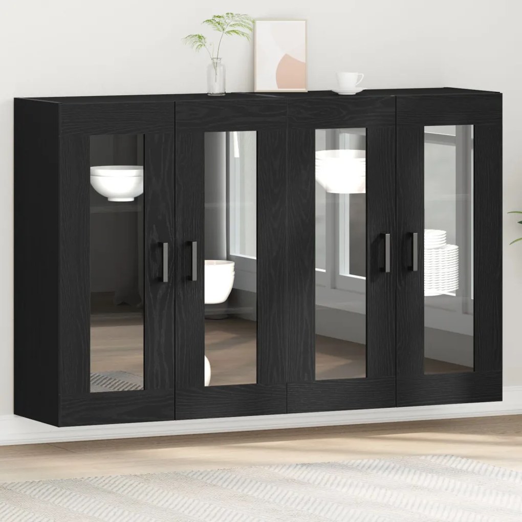 Fali Kabinetek 2 db Fekete Tölgy 69,5x34x90 cm Mérnöki Fa