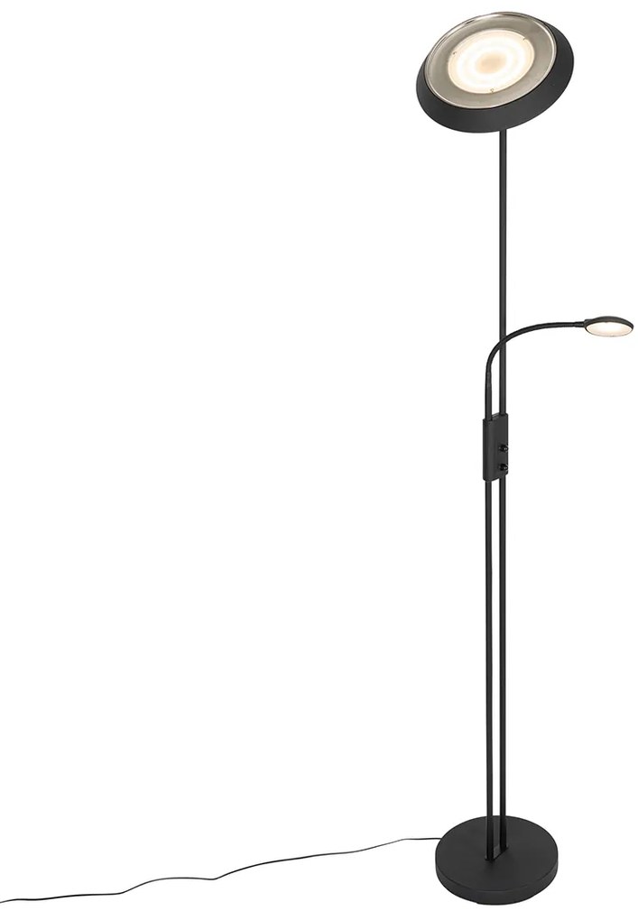 Állólámpa fekete, LED-del és dimmerrel, olvasólámpával - Fez