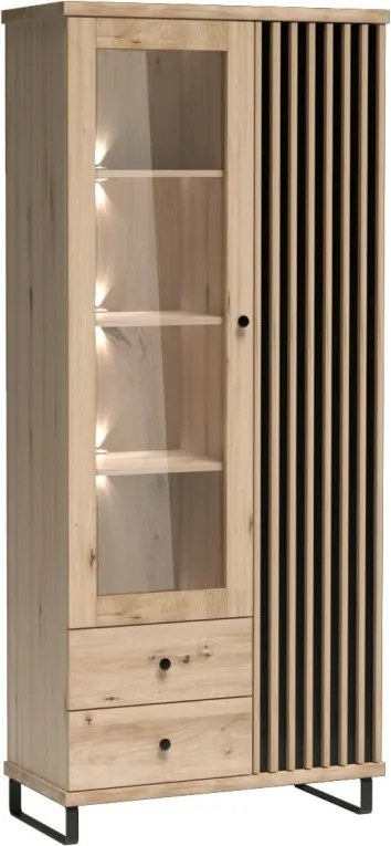 Aldabra Cali C-2 vitrin, tölgy, (fekete fém lábak és LED-ek nélkül)