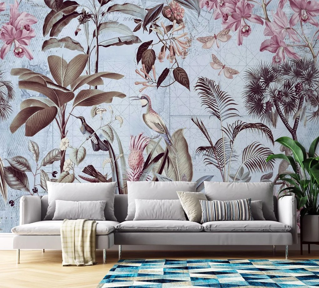 Gario Fotótapéta Madarak a levelek között lila - Andrea Haase Anyag: Vlies, Méret: 350 x 245 cm