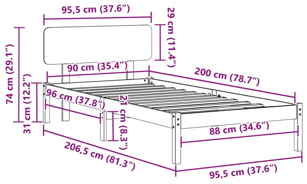 Ágykeret fejtámlával Gyantázott barna 90x200 cm Tömör fenyőfa