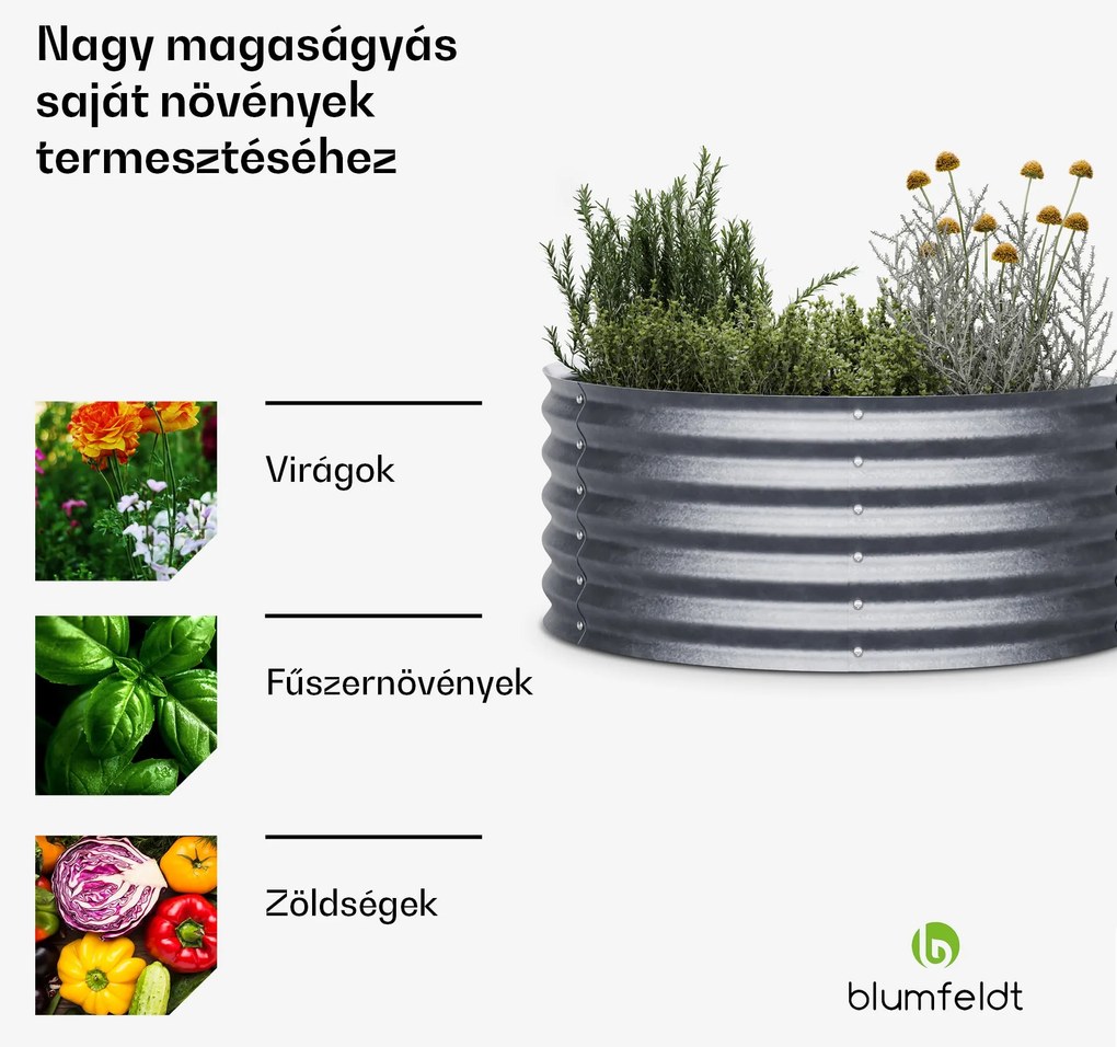 High Grow Half Circle, félkör alakú magaságyás, 105x43x60 cm, hullámos acéllemezből, egyszerű összeszerelés, rozsda- és fagyálló