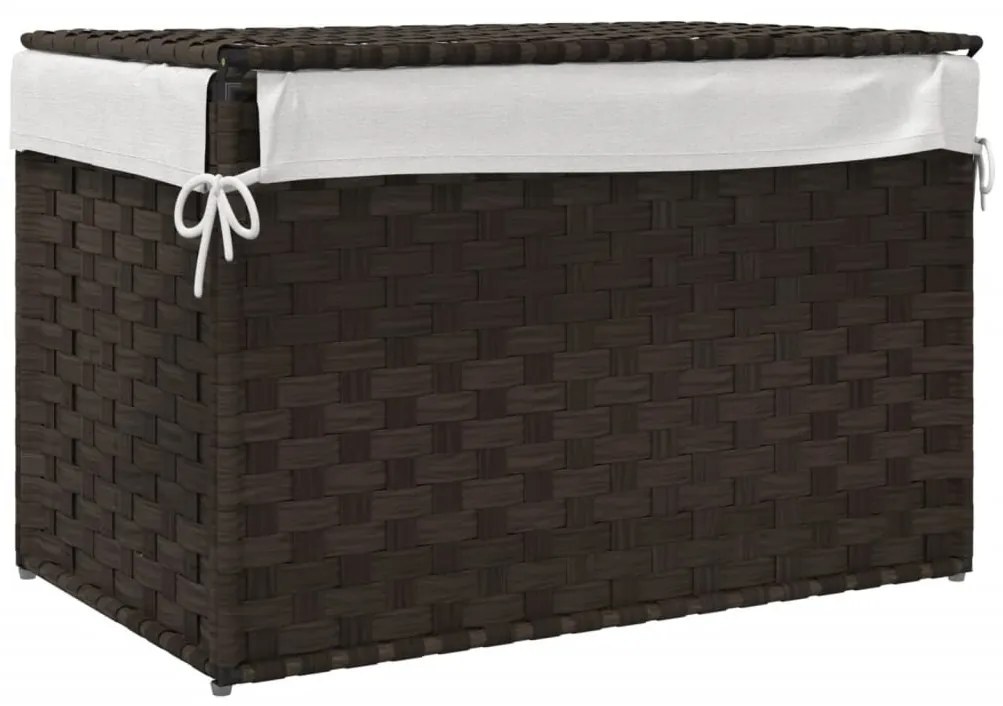 sötétbarna polyrattan szennyeskosár fedéllel 55,5 x 35 x 34 cm