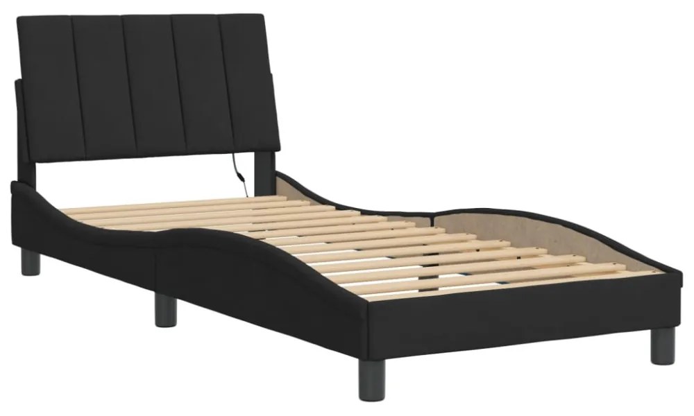 fekete bársony ágykeret LED-ekkel matrac nélkül Hanko 90 x 200 cm