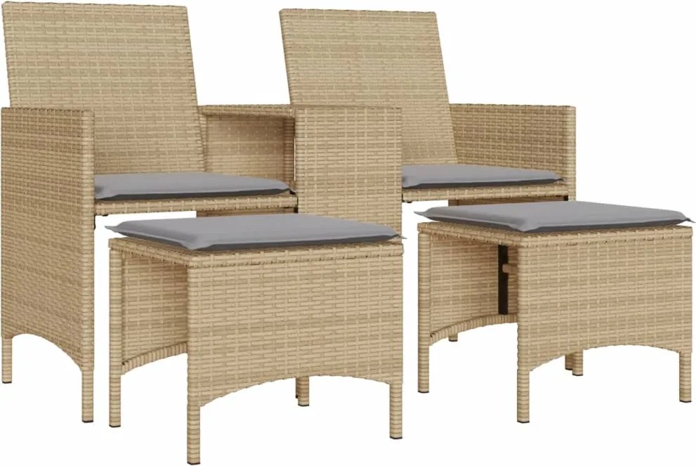 vidaXL 2 személyes bézs polyrattan kerti kanapé asztallal/székkel