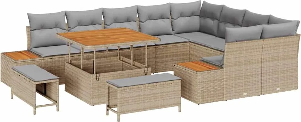 vidaXL Kerti Kanapé Szett párnával tárolóval 12 pcs Bézs Poli rattan