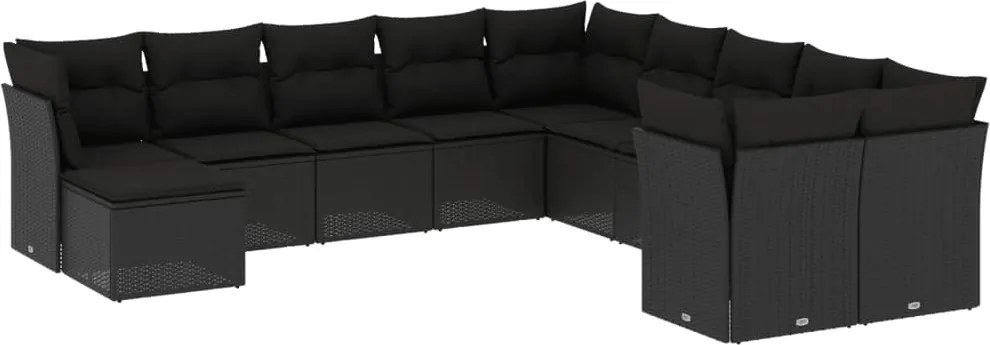 vidaXL 11 részes fekete polyrattan kerti ülőgarnitúra párnákkal