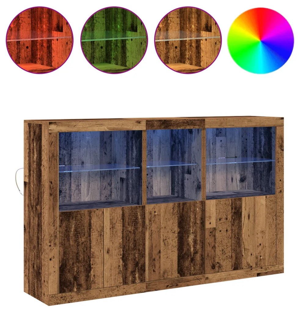 Tálaló LED világítással Viharvert fa 162x37x100 cm Műanyag