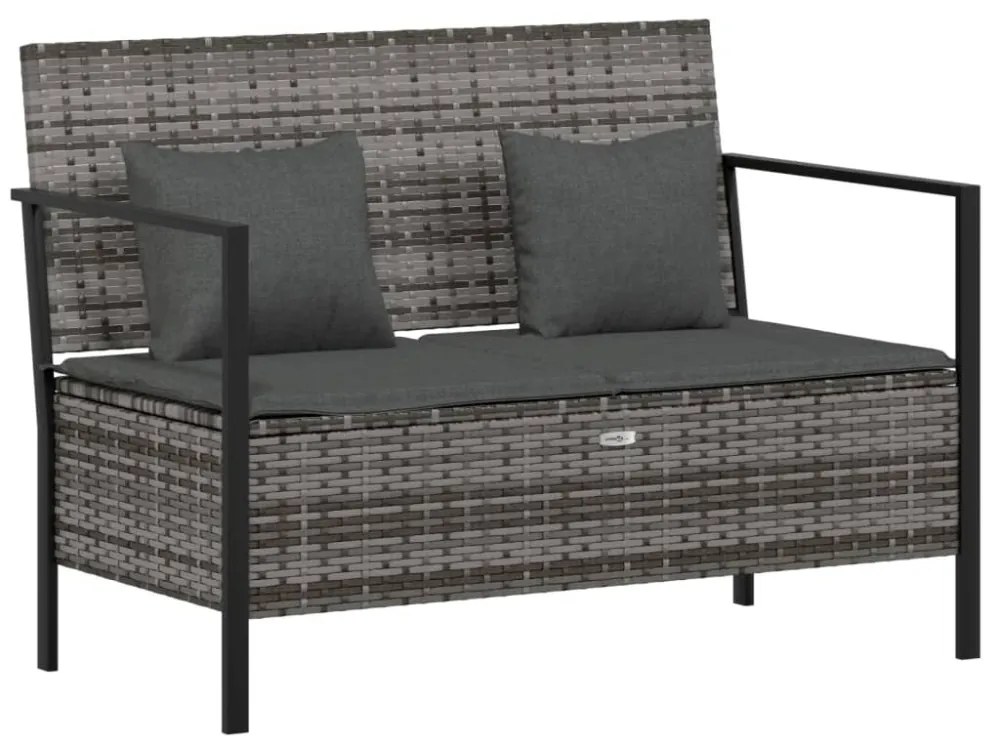 2 személyes szürke polyrattan kerti kanapé párnával