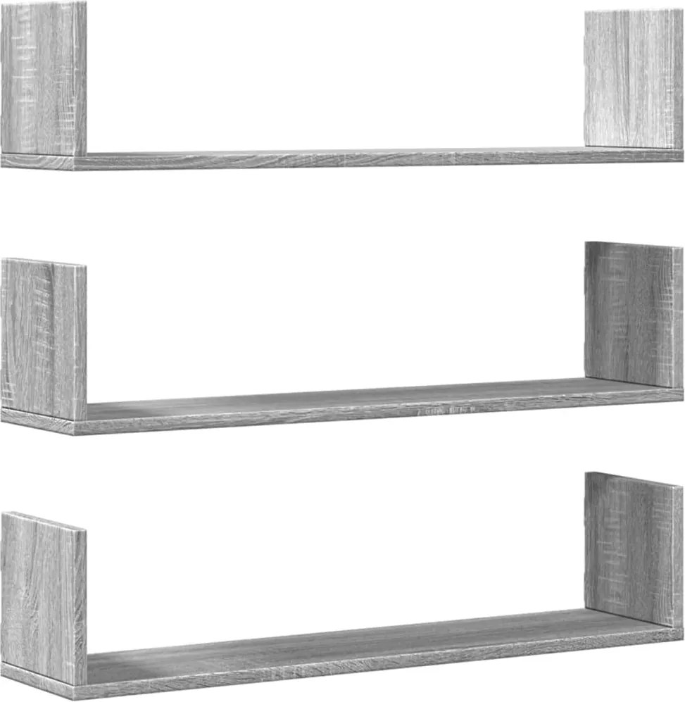 vidaXL 3 db szürke sonoma színű szerelt fa fali polc 80 x 18 x 18 cm