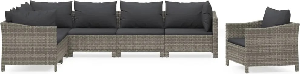 vidaXL 7 részes szürke polyrattan kerti ülőgarnitúra párnákkal