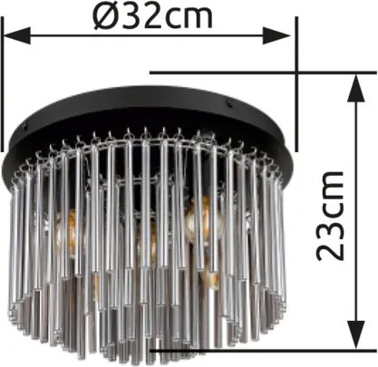 Globo 15698D Mennyezeti lámpa fém matt fekete, króm, füstszínű üvegrudak, ø: 320mm, M:215mm, 5x E14 40W 230V izzók nélkül