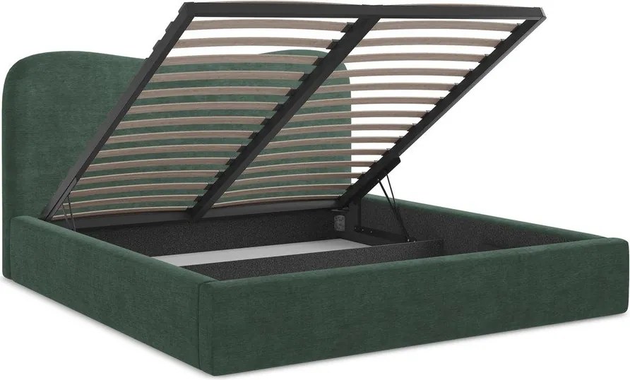 Zöld kárpitozott ágyneműtartós franciaágy ágyráccsal 140x200 cm Kahai – Makamii
