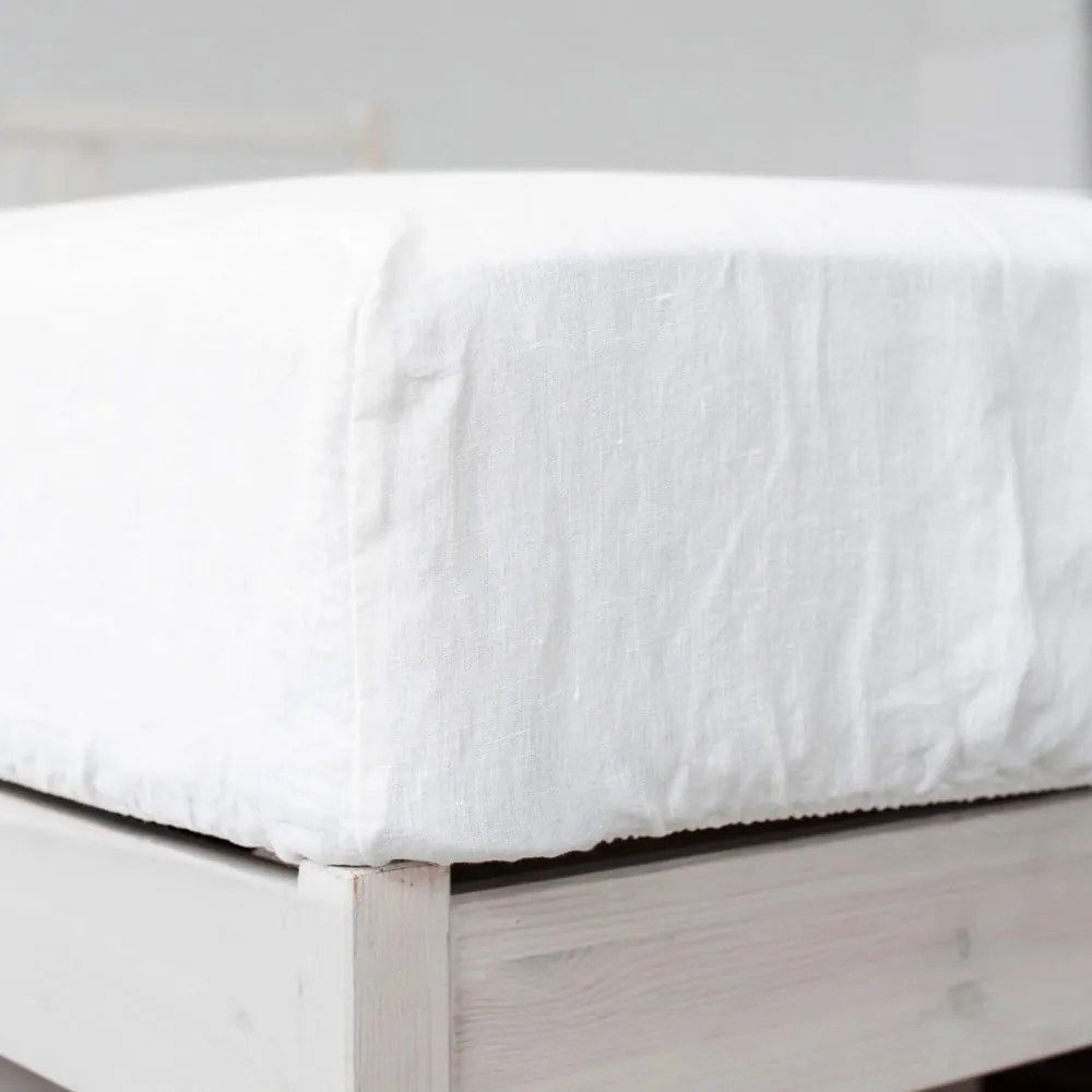 Fehér gumis lenkeverék lepedő 200x200 cm – Linen Tales