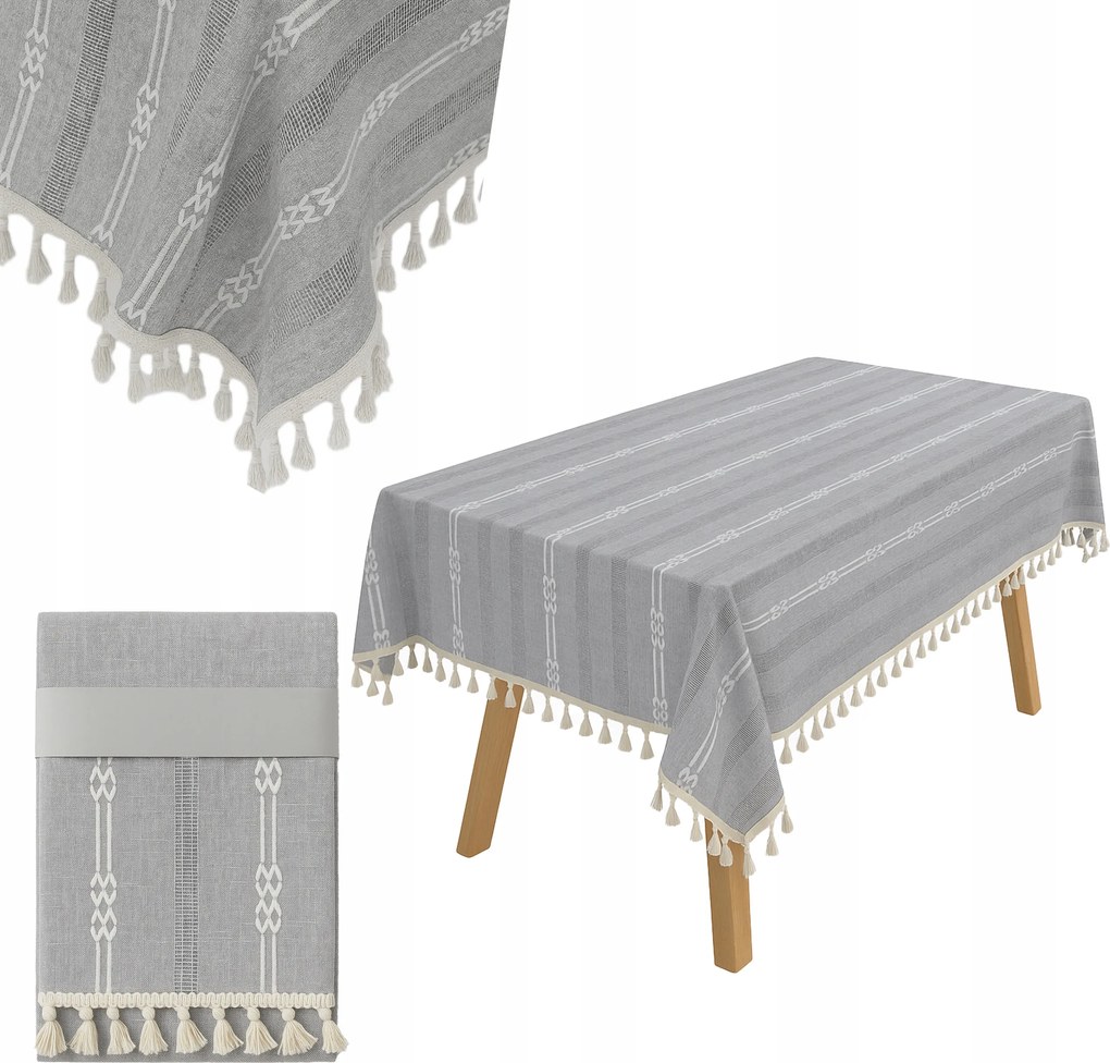 Nagy Abrosz Rusztikus Boho Természetes 140x250 Szürke Pamut Hímzéssel